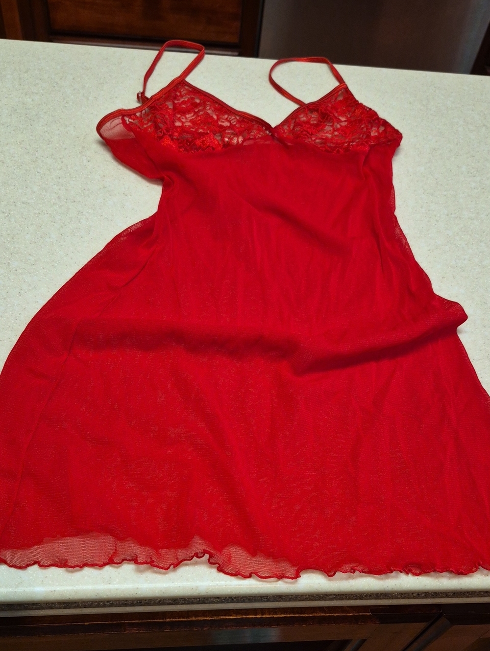 Vintage Jolie Intimates Red Mesh & Lace Slip Dress ✨